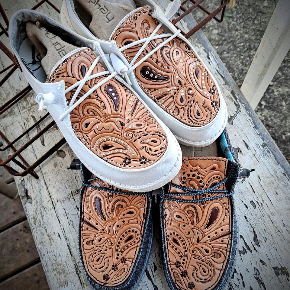Custom tooled leather shoes made just for you, handcrafted in Texas